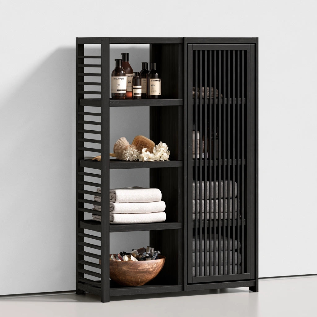 Badezimmerregal, aus Holz, Farbe: schwarz