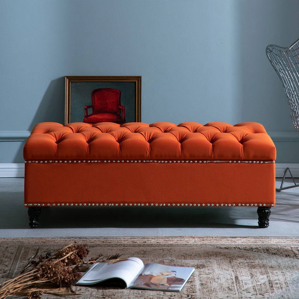 Gepolsterte Sitzbank mit Stauraum, mit Stoffbezug, Farbe: orange